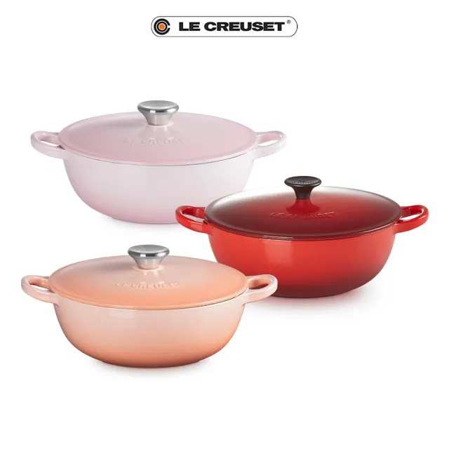 【Le Creuset】琺瑯鑄鐵鍋媽咪鍋 22cm(蜜桃橙/綠光森林/貝殼粉/櫻桃紅 多色選1)