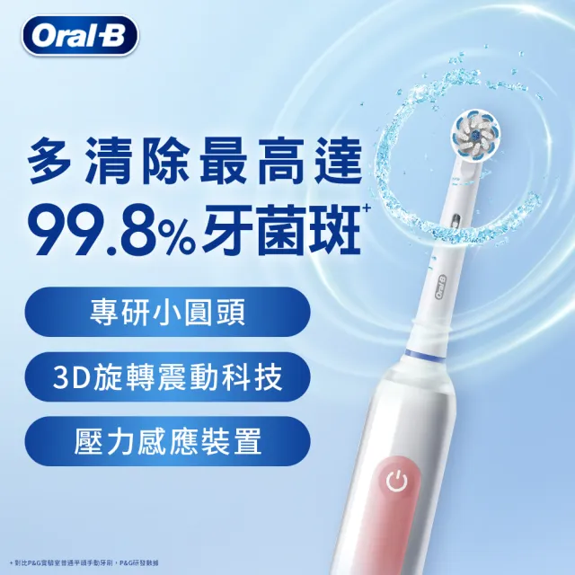 【Oral-B 歐樂B】PRO3 3D電動牙刷-專業洗牙般潔淨感 馬卡龍粉/經典藍