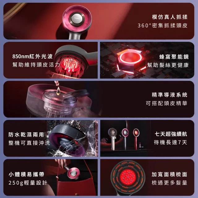 【breo 倍輕鬆】倍摩梳 二代雙紅光頭皮按摩梳(Scalp 3s)