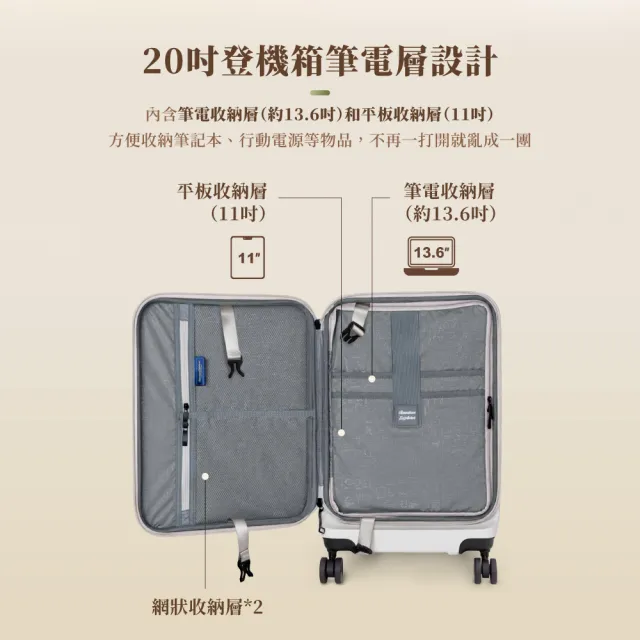 【American Explorer 美國探險家】20+25吋 前開式 行李箱兩件組 上掀式 雙排靜音輪 CF62 登機箱 旅行箱