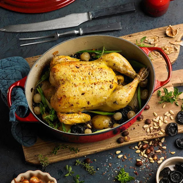 【Le Creuset】琺瑯鑄鐵鍋橢圓鍋23cm(藍色迷霧/櫻桃紅/蜜桃橙/火焰橘/雪花白 5色選1)