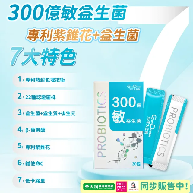 【GoodDoctor 元恆大生醫】300億敏益生菌2盒(20包/盒 益生菌)專利紫錐花 β-葡聚醣 22種好菌