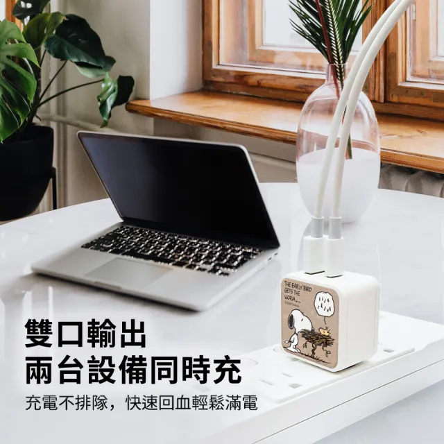 【SNOOPY 史努比】40W GaN氮化鎵 兩孔1C1A 夾心快充充電器/旅充