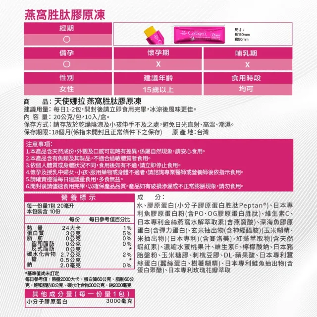 【Angel LaLa 天使娜拉】日本專利燕窩胜膠原凍x3盒(10包/盒/水蜜桃/膠原蛋白/燕窩酸/賴雅妍)