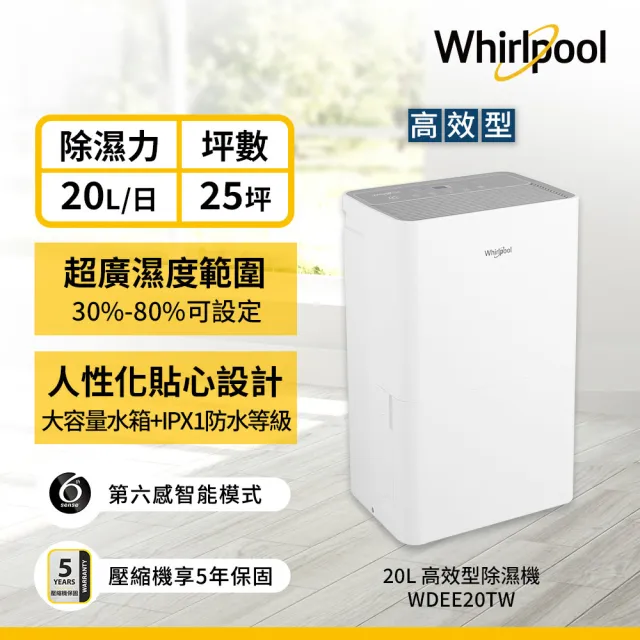 【Whirlpool 惠而浦】20L第六感智能除濕機 WDEE20TW