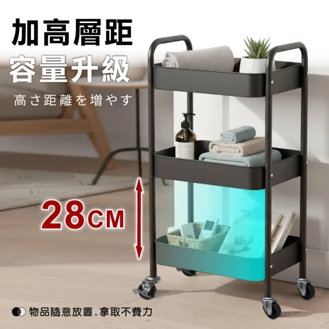 【ONE HOUSE】小巴登鐵製置物推車 三層收納架_經典款 2入 (收納架/置物櫃/桌板推車/收納籃/手推車)