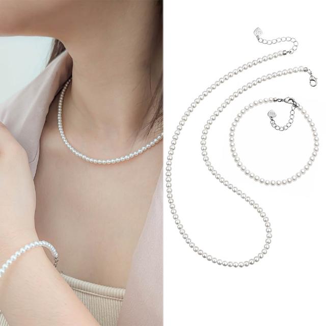 【JR.L JEWELRY】天然珍珠 氣質佳人珍珠套組(手鍊/項鍊3.5-4MM)