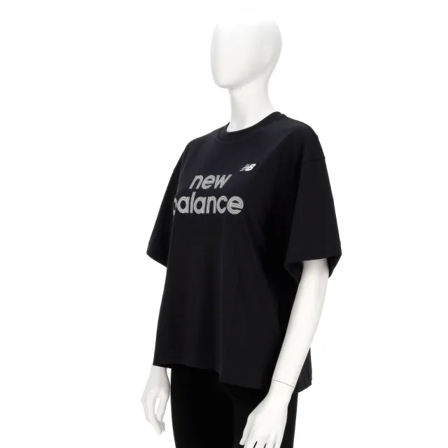 【NEW BALANCE】女款 黑色 美規 寬鬆 文字 印花 T恤 運動 休閒 短袖 WT61L713BK