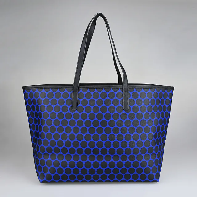 【Michael Kors】MICHAEL KORS 波點PVC內搭尼龍肩背托特包(黑x藍寶石藍)