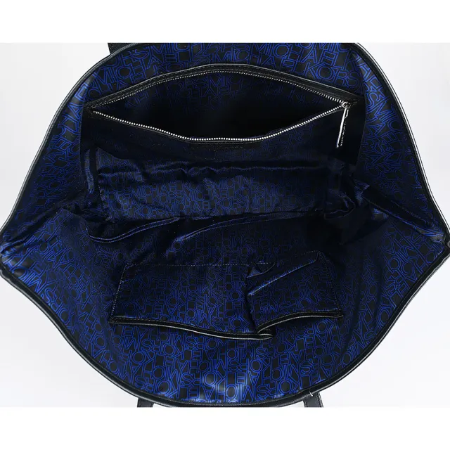 【Michael Kors】MICHAEL KORS 波點PVC內搭尼龍肩背托特包(黑x藍寶石藍)