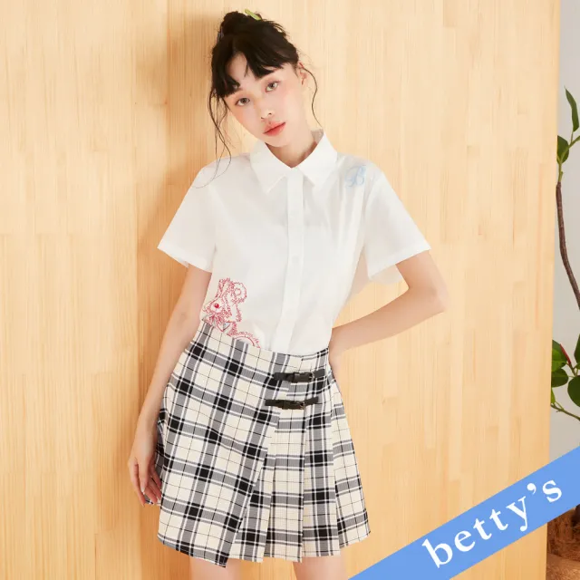 【betty’s 貝蒂思】領子排釦刺繡小熊襯衫(白色)