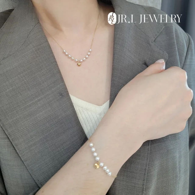【JR.L JEWELRY】天然珍珠 心心相映18K金珍珠套組(手鍊3.5-4MM/項鍊3.5-4MM)