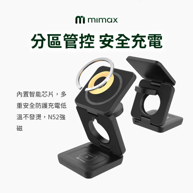 【mimax 米覓】X39 15W 無線折疊磁吸充電器(iPhone/Airpods/Apple Watch 桌上型 充電盤 Magsafe)