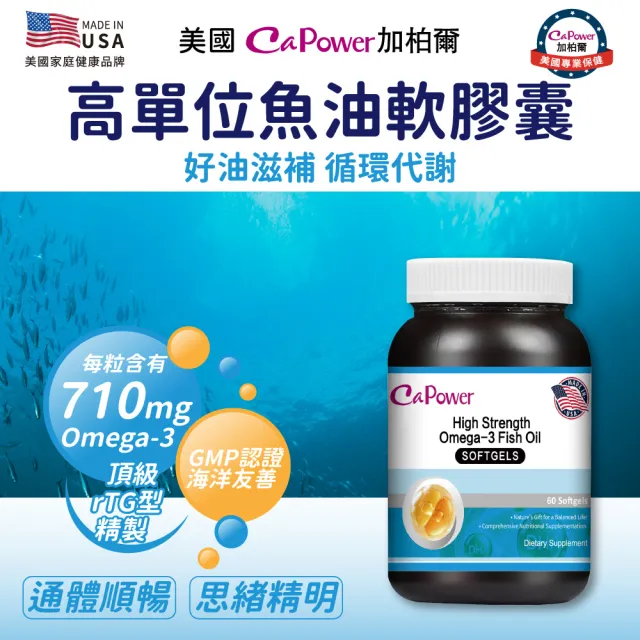 【CaPower 加柏爾】高單位魚油軟膠囊2入組(60錠/瓶)-含EPA.DHA.維生素E