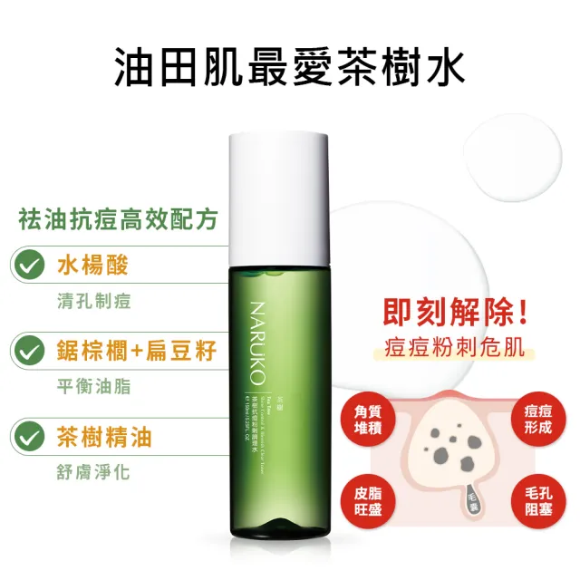 【NARUKO 牛爾】茶樹抗痘美白精華30ml x2入+抗痘粉刺調理水150ml x2入(減油補水美白肌)
