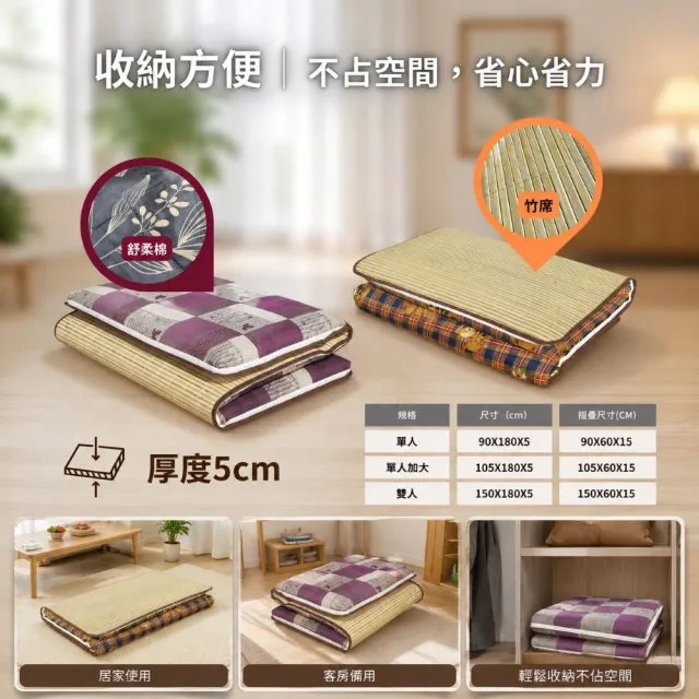 【Mexsmon 美思夢】單人 5cm 冬夏兩用青白三折床墊 (3x6尺)台灣工廠出貨 客房 學生 宿舍 民宿 收納 租屋