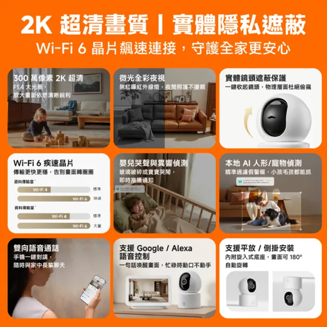 【小米】官方旗艦館 Xiaomi智慧攝影機C302(2K/AI寵物&人形偵測/嬰兒哭鬧/全彩夜視/物理遮蔽/監視器)