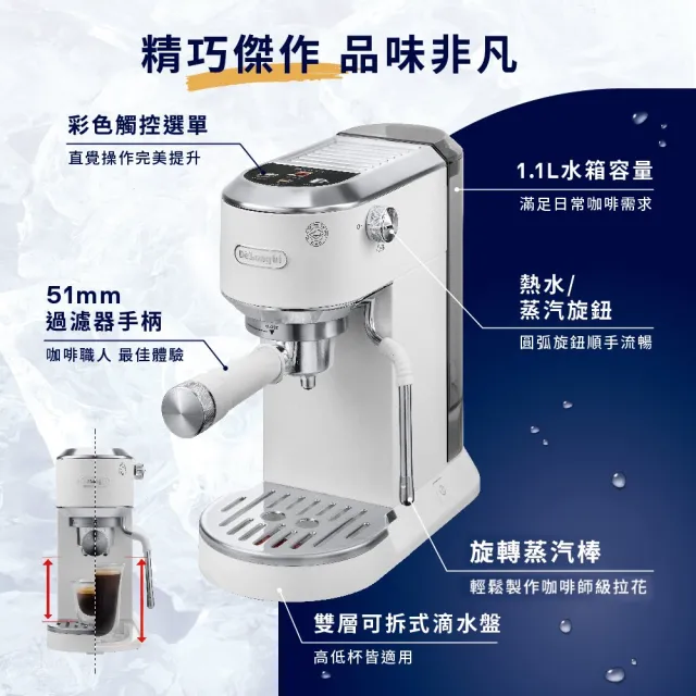 【Delonghi 迪朗奇】官方直營 半自動義式咖啡機EC890.WI(霧雪白 2025新機)