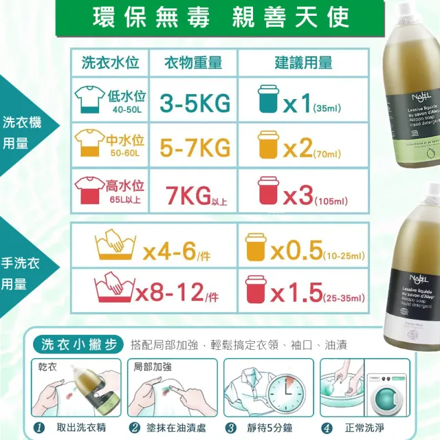 【法國NAJEL】原裝阿勒坡皂天然低敏濃縮有機洗衣精2Lx3-原味橄欖/茉莉/玫瑰(總代理公司貨)