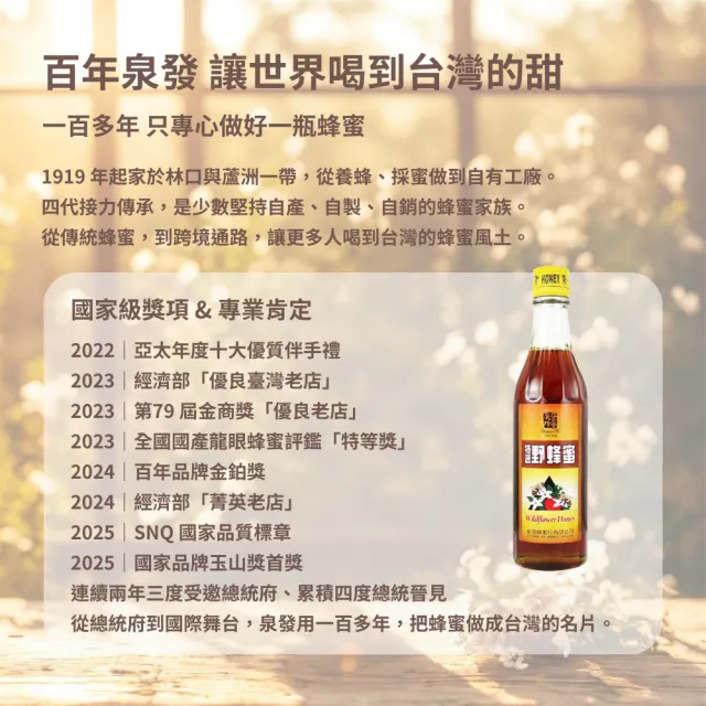 【CHYUANFA 泉發蜂蜜】雙認證台灣特選野蜂蜜切切瓶150g/支 台灣百年老店 100%純蜂蜜