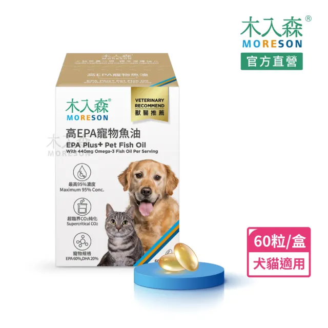 【MORESON 木入森】高EPA寵物魚油 60顆/盒(膠囊/貓狗魚油/寵物魚油/寵物保健)