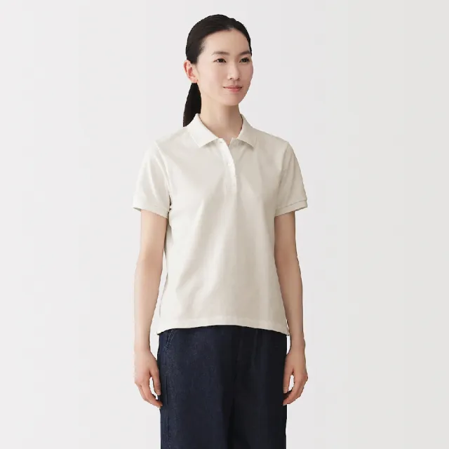 【MUJI 無印良品】女鹿子織短袖POLO衫(柔白/黑色/柔白橫紋/暗藍橫紋/煙燻棕橫紋)