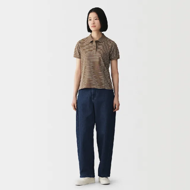 【MUJI 無印良品】女鹿子織短袖POLO衫(柔白/黑色/柔白橫紋/暗藍橫紋/煙燻棕橫紋)