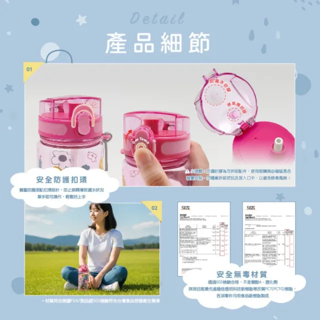 【Brille Brille】彈蓋式自動吸管水壺 600ml 粉色 藍色 台灣製水壺 改質PCT 可拆卸吸管