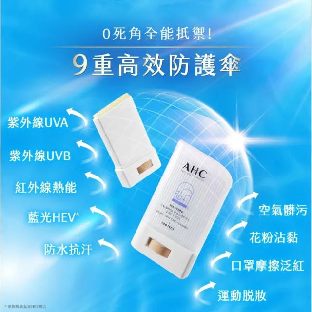 【AHC】9重全護爆水舒緩防曬棒22g_2入(SPF50+PA++++ /海洋友善/小白傘/戶外防水抗汗)