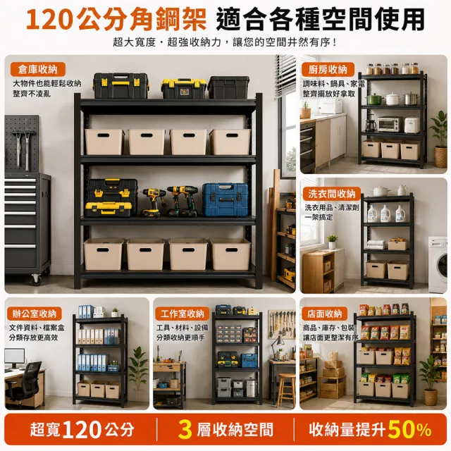 【Incare】多功能碳鋼加大五層角鋼收納架_120X45.7X183cm(鐵架/收納/櫃子/電器櫃/層架)