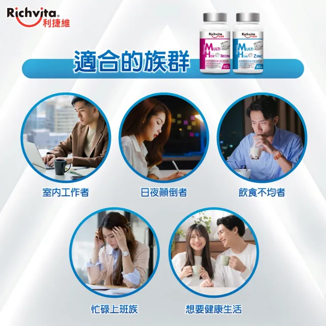 【利捷維】有酵綜合維生素加鋅/鐵60錠 2入組(任選-男綜、女綜 陳傑憲 代言)