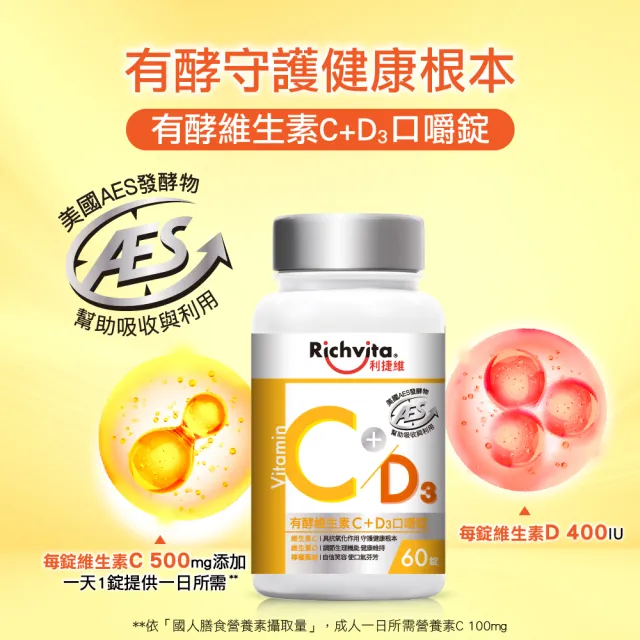 【利捷維】有酵維生素C+D3口嚼錠3入組(共180錠 陳傑憲 代言)
