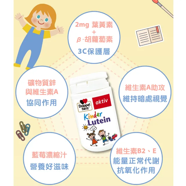 【Doppelherz 德之寶】兒童莓果葉黃素口含錠60錠x4盒(德國雙心)