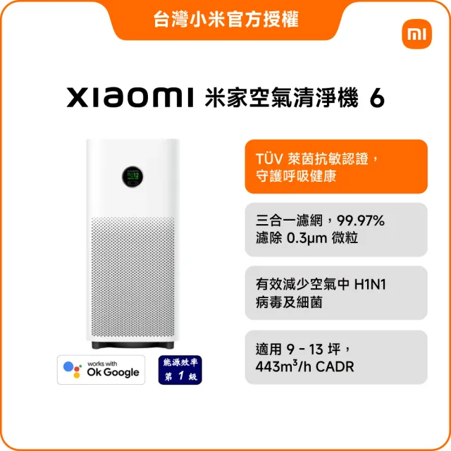 【小米】Xiaomi米家空氣清淨機 6 (小米官方授權代理/10-15坪適用/一年保固/米家APP/ AC-M25-SC)