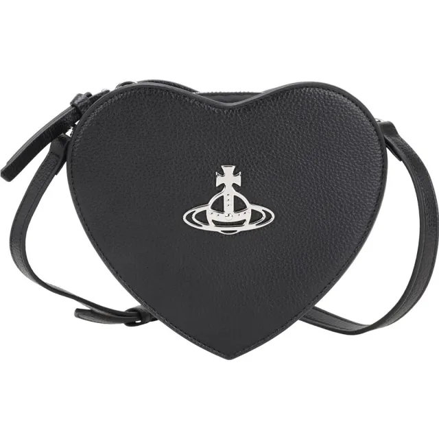 【Vivienne Westwood】Louise Heart 星球飾壓紋皮革拼接心型斜背包(黑色)