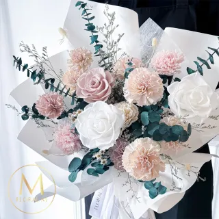 【Floral M】優雅法式女神永生花束贈香氛油(乾燥花/永生花/情人節花束/告白禮物/求婚花禮)