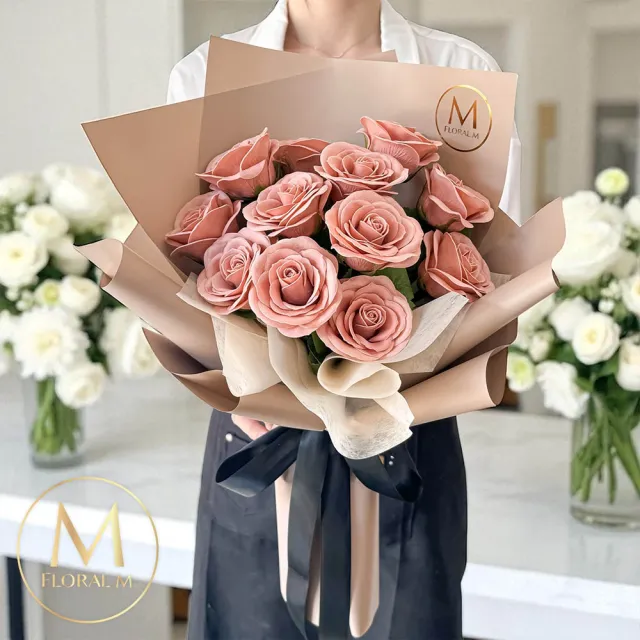 【Floral M】溫柔焦糖奶茶玫瑰香水花束(情人節花束/告白禮物/求婚花束/鮮花花禮/香水花束)