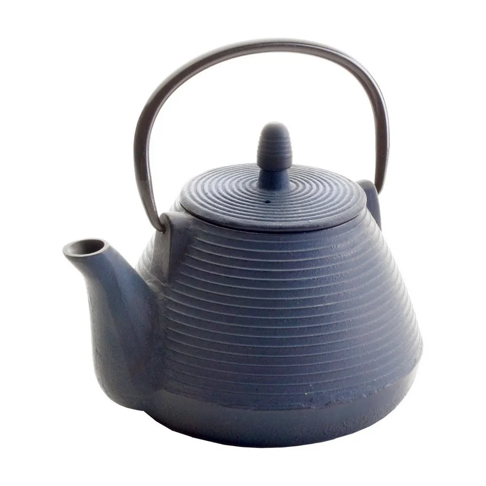 【IBILI】西班牙 Java鑄鐵濾茶壺 橫紋藍1L / 泡茶 下午茶 茶具