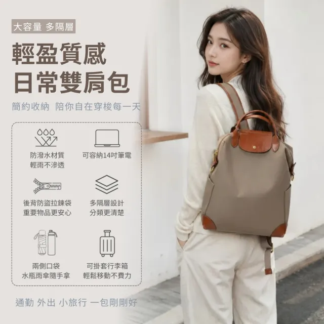 【Urban & Chic】雙11 輕奢尼龍後背包|皮革拼接大容量通勤包 |百搭防潑水雙肩包 (多色任選)