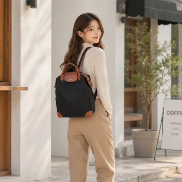 【Urban & Chic】雙11 輕奢尼龍後背包|皮革拼接大容量通勤包 |百搭防潑水雙肩包 (多色任選)