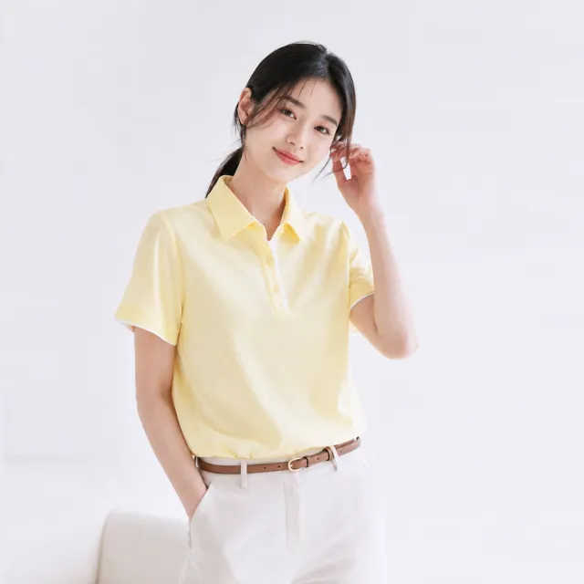 【遊遍天下】女款抗UV防曬涼感吸濕排汗POLO衫 黃白(M-5L 大尺碼)