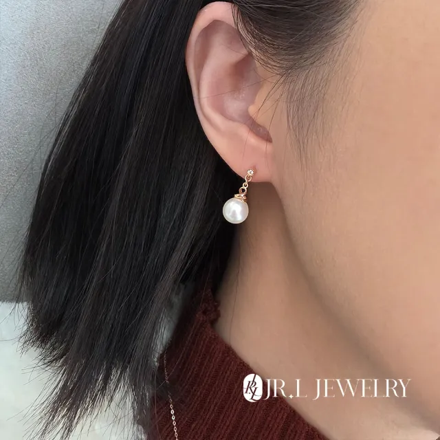 【JR.L JEWELRY】天然珍珠 淡月柔光18K金天然鑽石珍珠套組(耳環8-8.5/項鍊8.5-9MM)