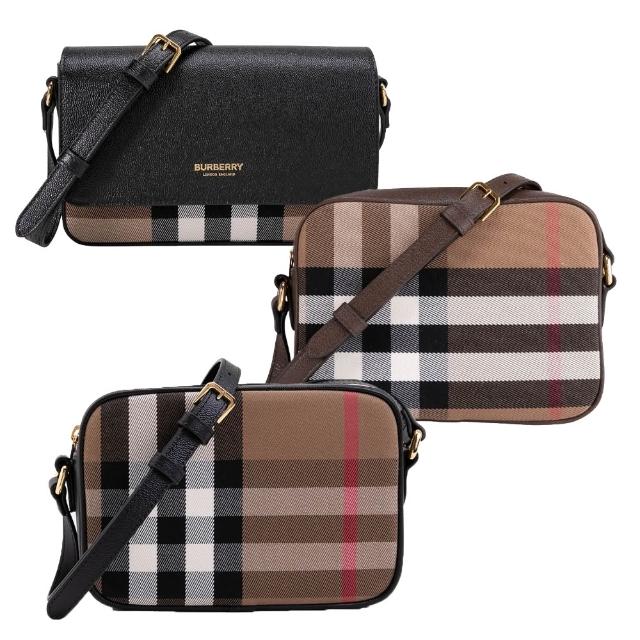 【BURBERRY 巴寶莉】格紋拼接皮革斜背相機包/翻蓋包(多款任選)