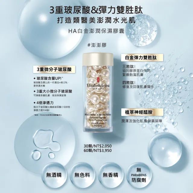 【伊麗莎白雅頓】白金玻尿酸胜保濕澎彈組 (膠囊30顆+澎澎霜50ml)
