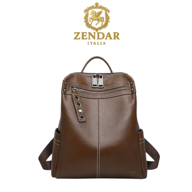 【ZENDAR】台灣總代理 頂級超柔軟小牛皮後背包 艾文系列(咖啡色)