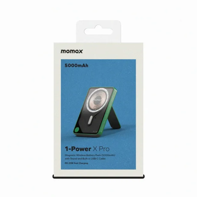 【Momax】5000mAh 磁吸內建USB-C線行動電源-附支架 型號1-Power X Pro (CCC認證) 中秋送禮