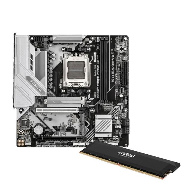 RAM+MB組合★【美光】PRO D5 6000 16G超頻桌上型記憶體(黑散熱片/CP16G60C48U5)+技嘉B850主機板