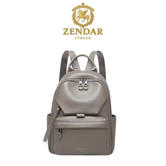【ZENDAR】台灣總代理 限量1折 頂級超柔軟小牛皮後背包 莎拉系列 全新專櫃展示品(大象灰)