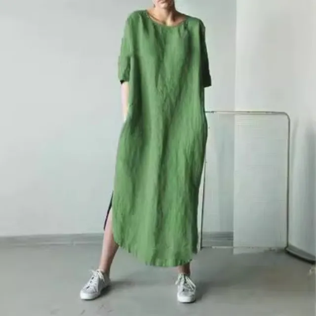【巴黎精品】現貨限搶 女連身裙亞麻棉麻洋裝大尺碼寬鬆長裙A字裙休閒女裝(長袖太陽裙女裙子3款b1a26)