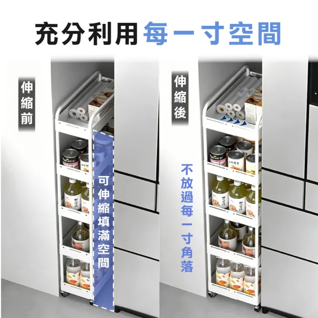 【ONE HOUSE】小巴登鐵製五層夾縫收納推車｜可調式25寬-2入 (收納架/置物架/桌板推車/收納籃/手推車)